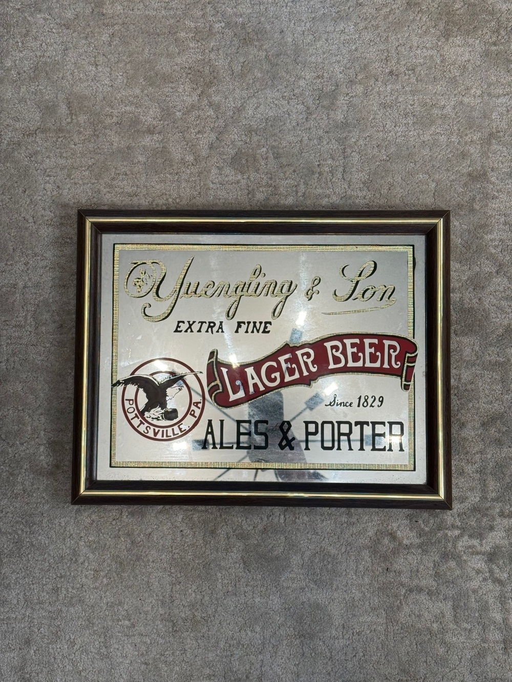 Vintage Yuengling Lager Beer Ales Porter Mirror Sign Pottsville PA Breweriana